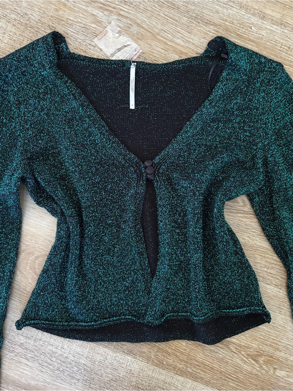 Free People Green Metallic Knit Cardigan